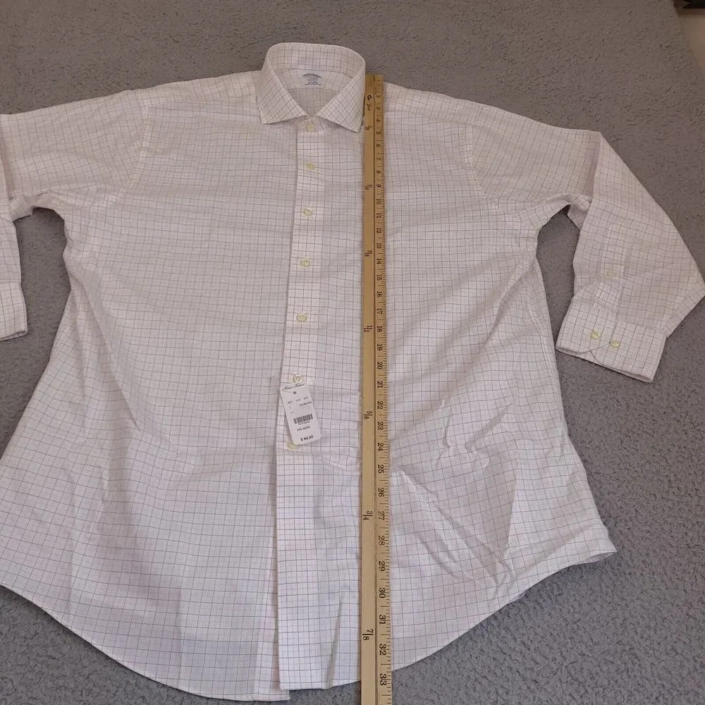 Brooks Brothers Shirt Mens 17.5‎ -2/3 White Plaid Button Up Regent Cotton